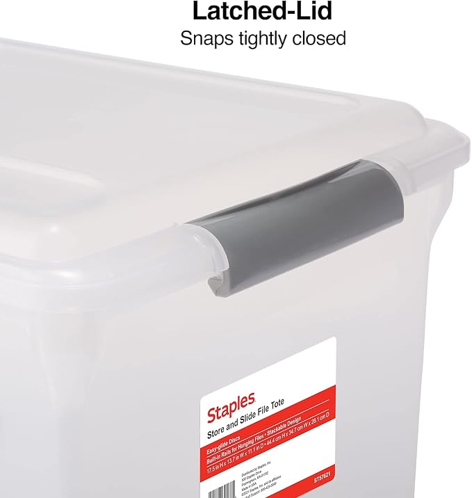 Staples Store & Slide Hanging File Box, Latch Lid, Letter/Legal Size - Image 4