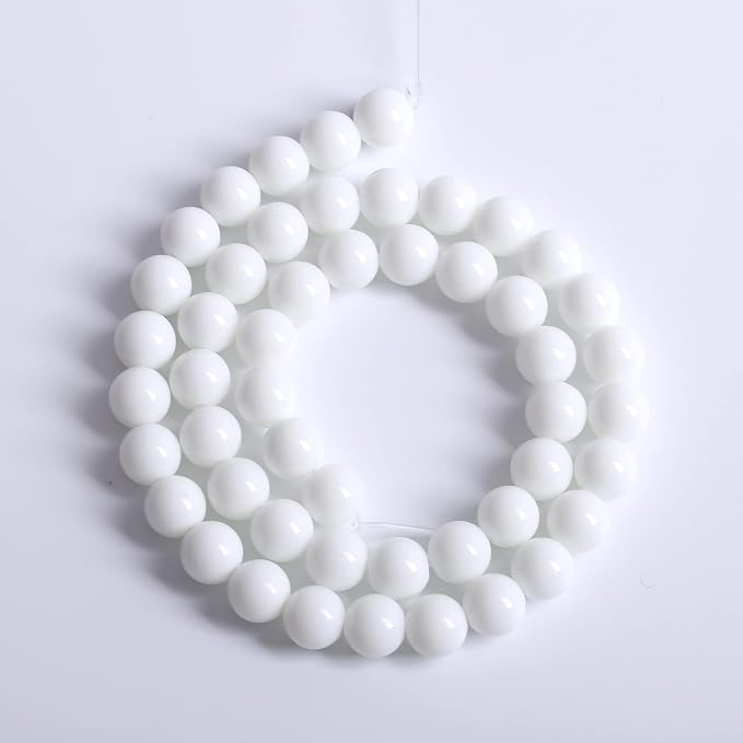 8mm 48pcs Natural White Porcelain Agates Stone Round Beads - Image 5