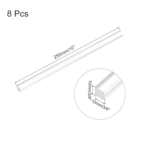 MECCANIXITY 8pcs Acrylic Square Rods 3/8" x 10" Clear Acrylic Dowel Rods Sticks - Image 2