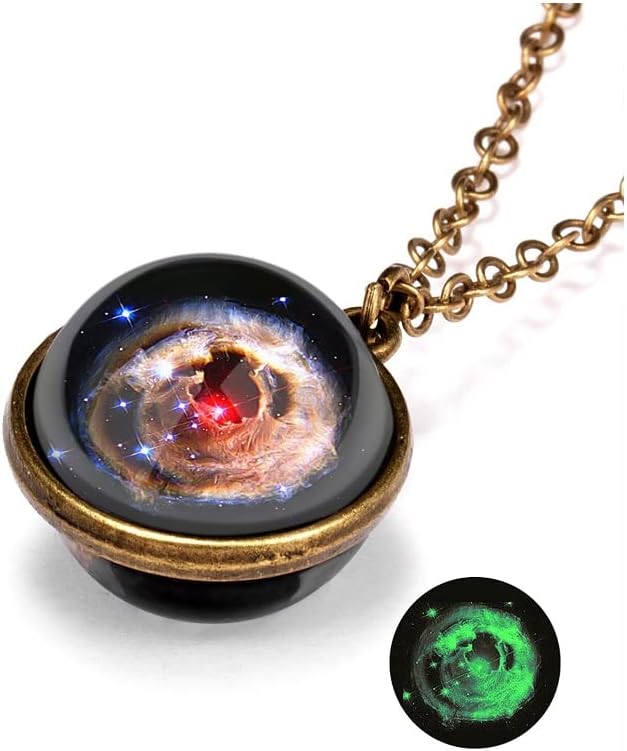 Yocoyee Galaxy Planet Pendant Necklace Glow in Dark Double Side Glass Crystal by Yocoyee