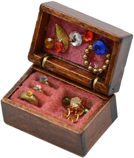 Acxico 1Pcs 1:12 Mini Miniature Wooden Jewelry Box Bedroom Accessories Mini by Acxico