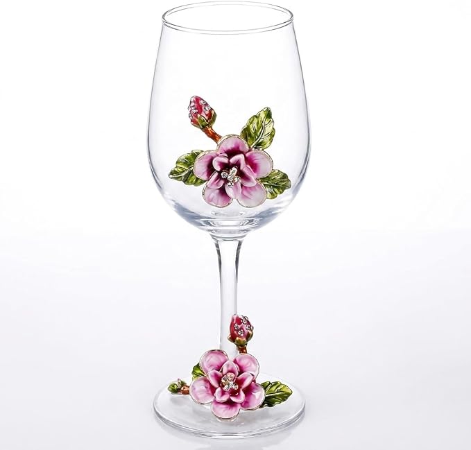 Simcat Handmade Painted Enamel Flower Glass Wine Glasses Transparent Refined - Image 3