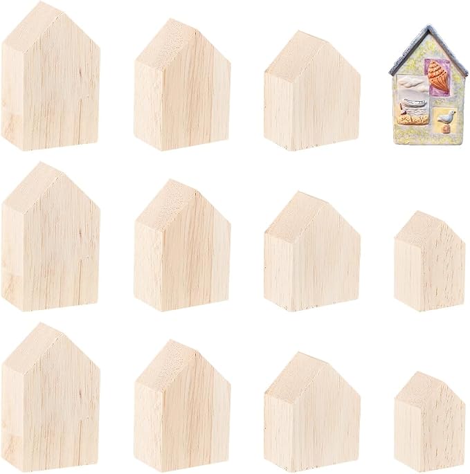 OLYCRAFT 12Pcs 4Sizes Unfinished Wood House Shaped Blocks Arrow Shape Wooden by OLYCRAFT