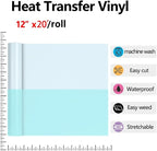 HTVVETUR Glow in The Dark HTV Heat Transfer Vinyl Roll 12 Inch by 20 Feet Iron - Image 2