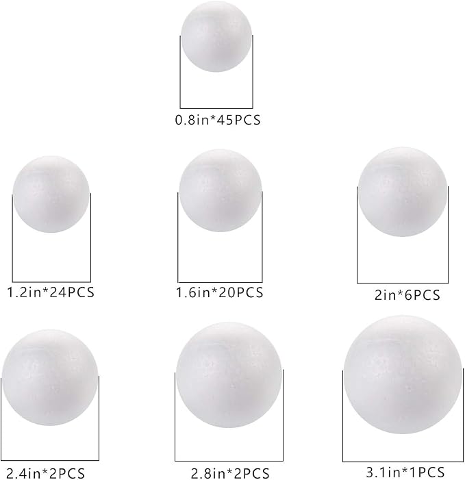 DIYASY 100 Pcs 2-8cm White Smooth Foam Balls - Image 3