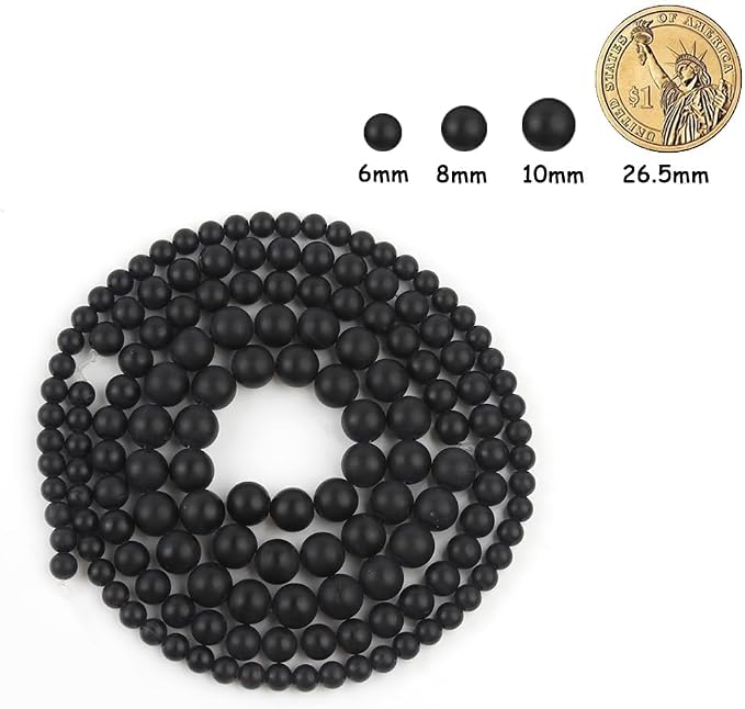 48pcs Natural Matte Black Onyx Gemstone Beads，8mm Frosted Round Loose Stone - Image 2