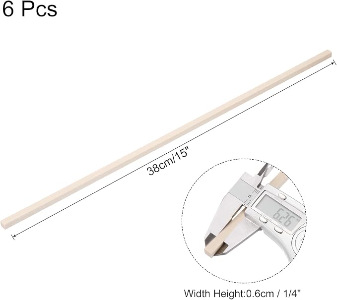MECCANIXITY 6pcs Wood Sticks, 1/4"x 1/4" x 15" Rectangle Wooden Cube Wood - Image 2