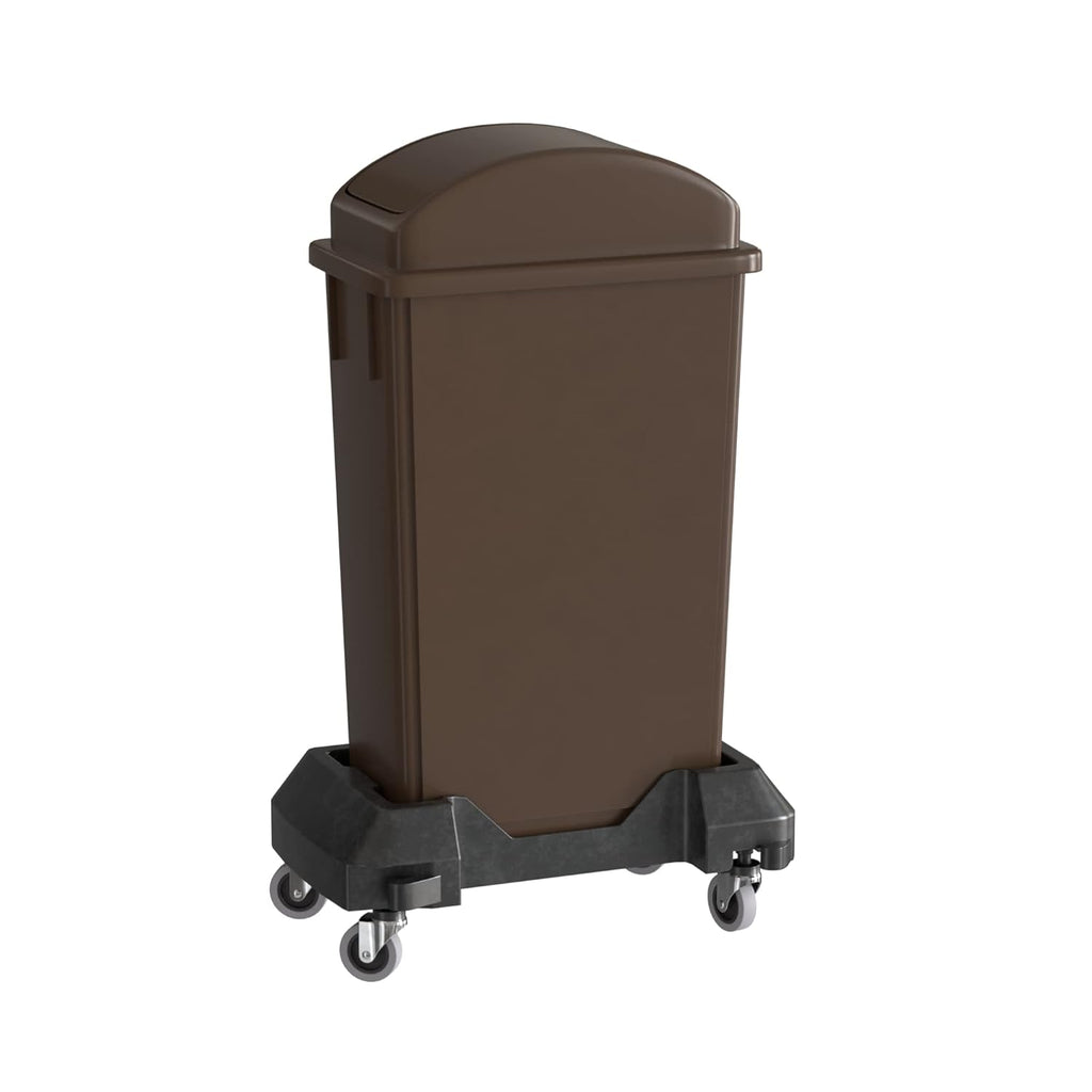 23 Gallon Brown Slim Jim Trash Can with Swing Top Lid and Dolly