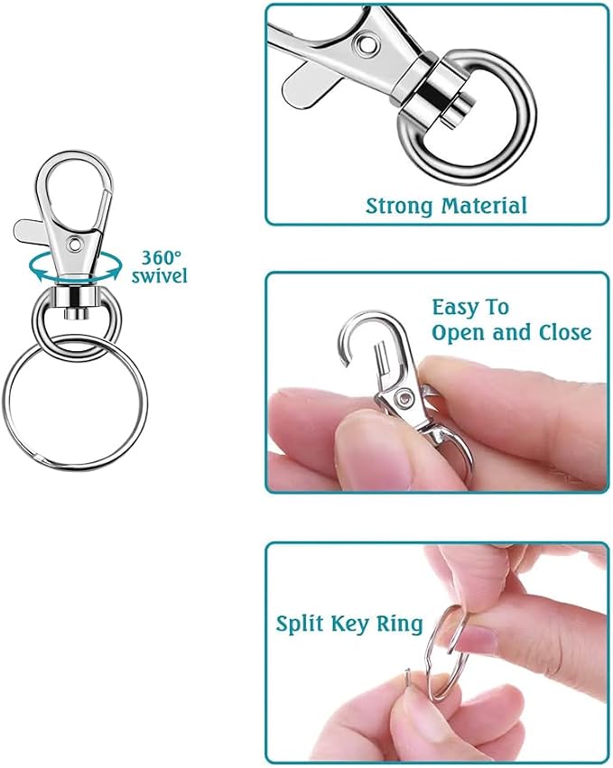 200 Pcs Keychain Hooks with Key Rings, 1.38inch Metal Swivel Lobster Claw Clasps - Image 3