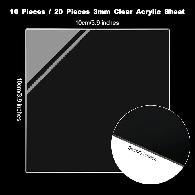 Outus 20 Pieces 4 x 4 Inches Clear Plastic Acrylic Sheets 0.12 Inch Thick - Image 2