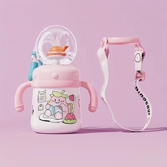 Drinking Cup With Whale Squirt, Weighted Sippy Cups With Adjustable Straps, 300ml Whale Water Cups With Silicone Soft Tip, Portable Leak Proof Straw Sippy Cup For Kids (D-Pink)