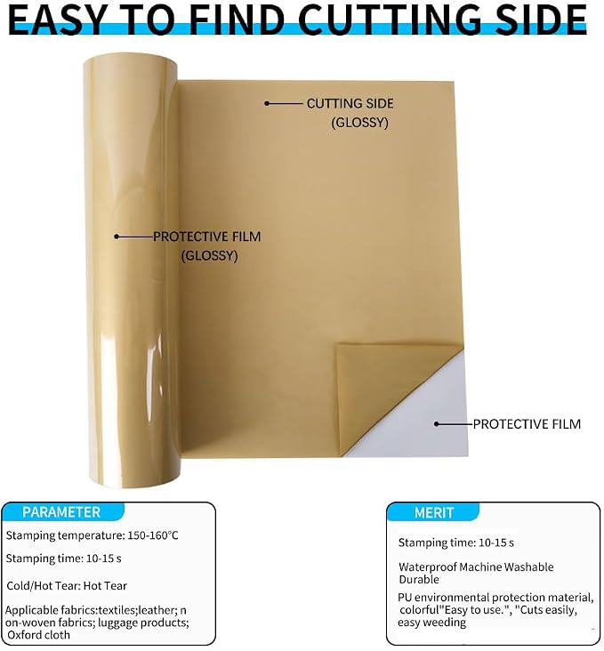 guangyintong Heat Transfer Vinyl Soil Golden HTV Rolls, Matte Surface HTV Vinyl - Image 3