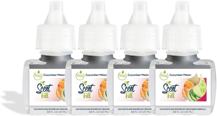 Scent Fill Cucumber Melon Plug in Air Freshener, Scented Oil Refills, 4 Refills