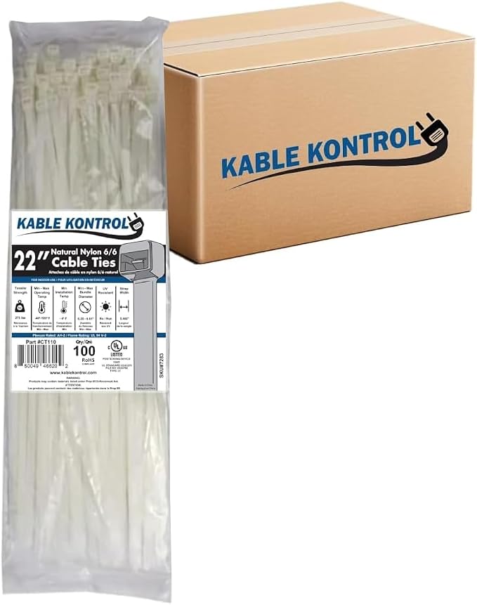 Kable Kontrol Cable Zip Ties Natural White 1, 250 Lbs Tensile Strength by KABLEKONTROL%C2%AE