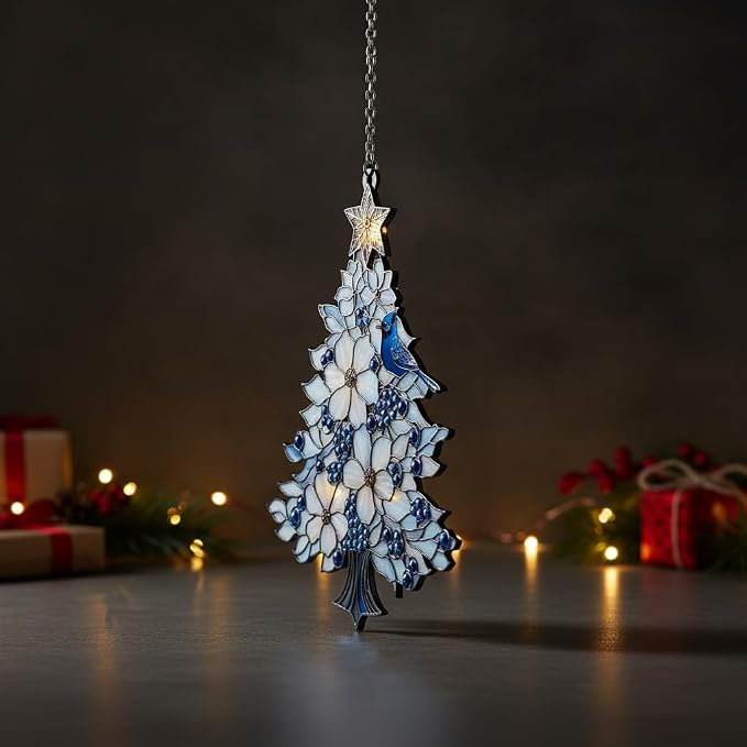 Blue Jay Christmas Tree Acrylic Suncatcher, Faux Stained Glass Indoor Window - Image 3