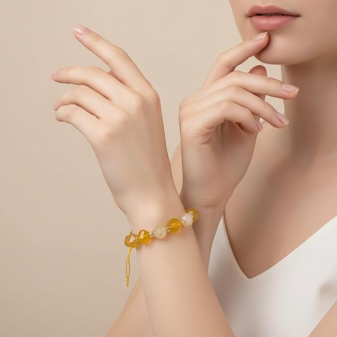 34pcs Natural Yellow Striped Agate Stone Beads - Image 5