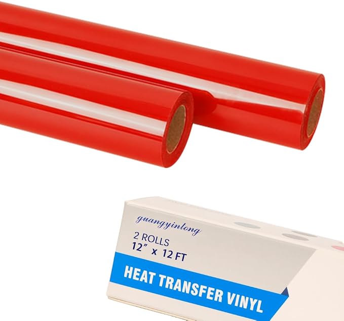 guangyintong Red Heat Transfer Vinyl HTV Rolls, 2 Rolls 12" x 12ft Red Iron on by guangyintong
