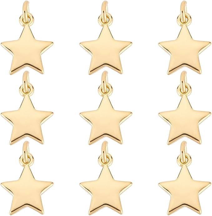 Beebeecraft 20Pcs Flat Star Charms 18K Gold Plated Brass Five-Pointed Star by Beebeecraft