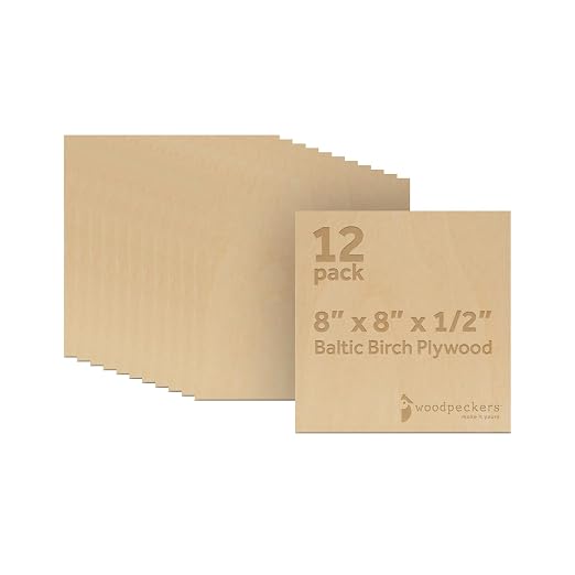 12 mm Baltic Birch Plywood 1/2 x 8 x 8 Inch, Box of 12 B/BB Grade Craft Wood by Woodpeckers