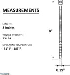 Kable Kontrol Zip Ties Natural White 8 Inch 100 Pcs, 75 Lbs Tensile Strength - Image 2