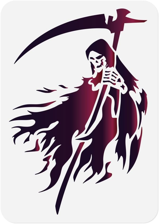 Grim Reaper Stencil Template 11.69 x 8.27 Inch Plastic Reusable Street Art by Doodlream