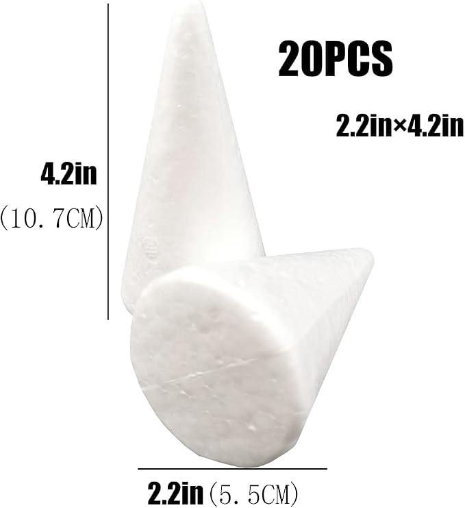 FFchuanhe 20 PCS Craft Foam Cones, Polystyrene Cone Shaped Foam, Foam Tree Cones - Image 2