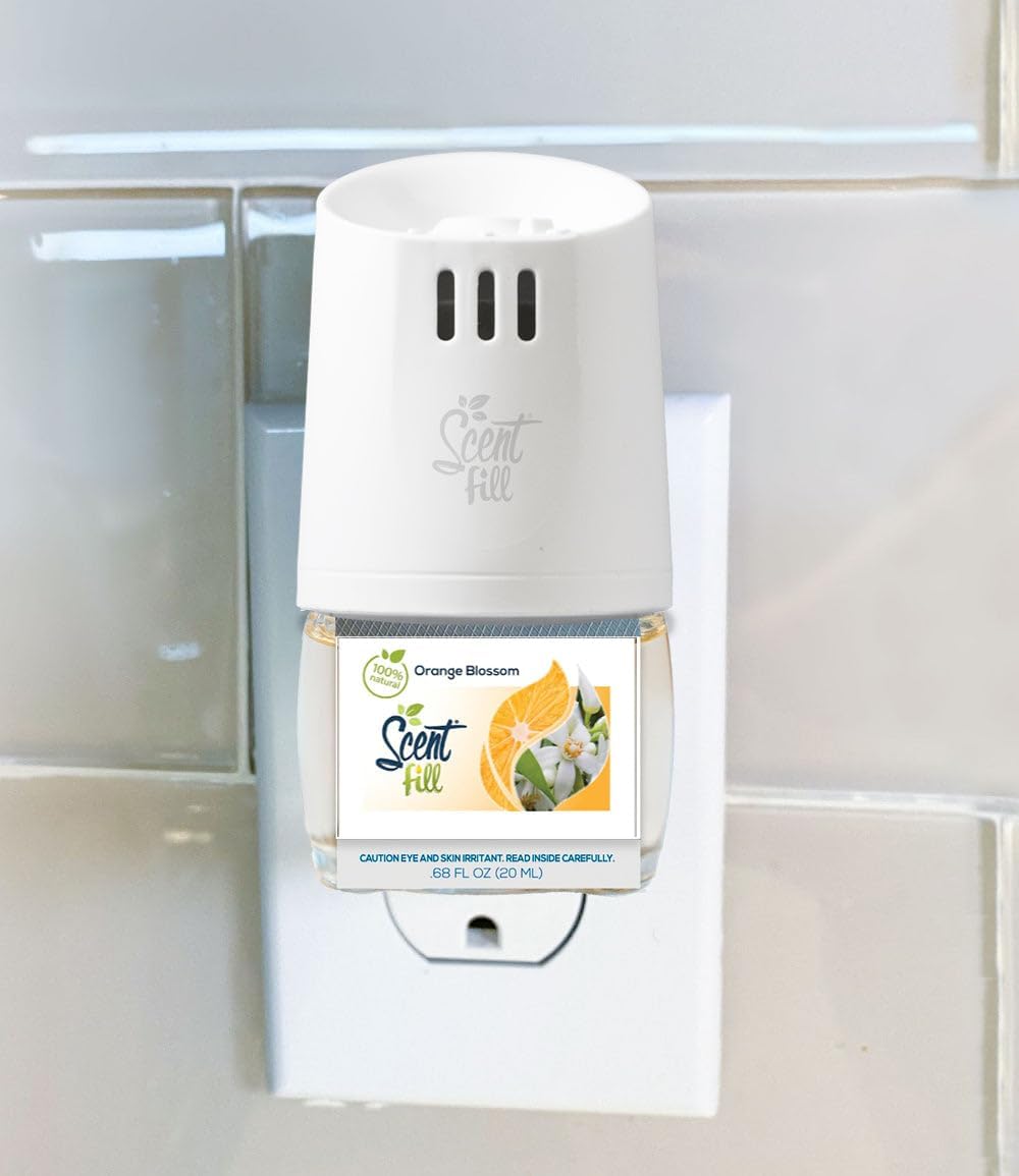 Scent Fill 100% Natural Orange Blossom Plug in Air Freshener, Scented Oil Refills, 2 Refills + Diffuser