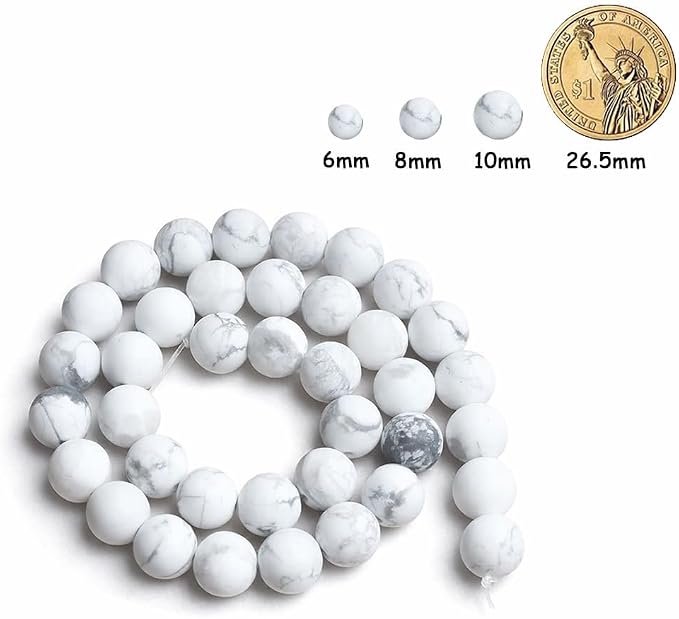 48pcs Natural Matte White Howlite Gemstone Beads，8mm Frosted Round Loose Stone - Image 2
