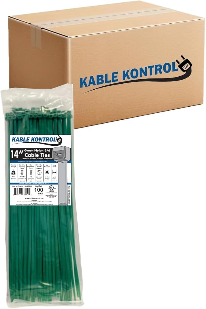 Kable Kontrol Green Zip Ties 14 Inch 6, 50 Lbs Tensile Strength, Bulk Pack by KABLEKONTROL%C2%AE