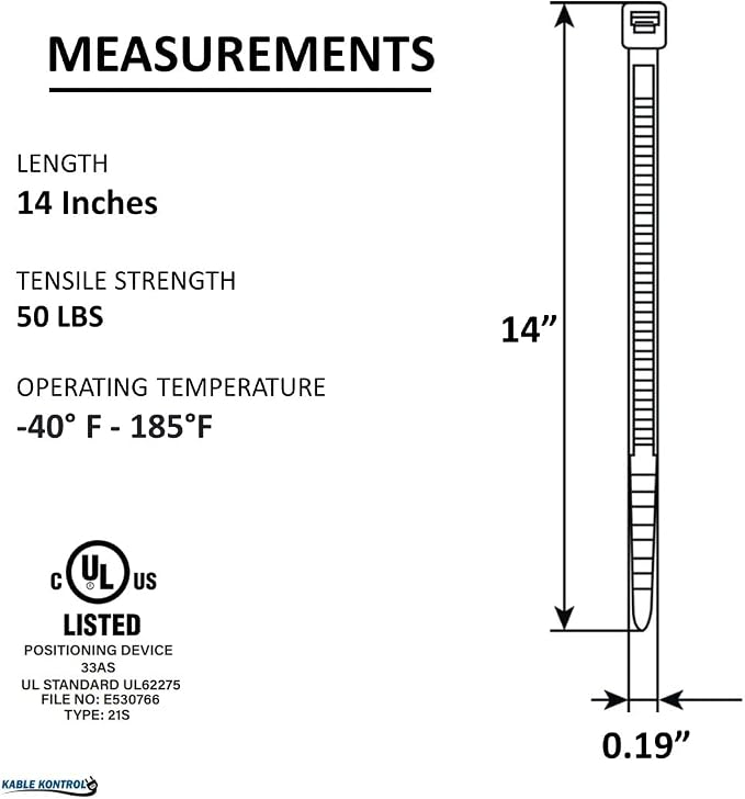 Kable Kontrol Brown Zip Ties 14 Inch 6, 50 Lbs Tensile Strength, Bulk Pack - Image 2