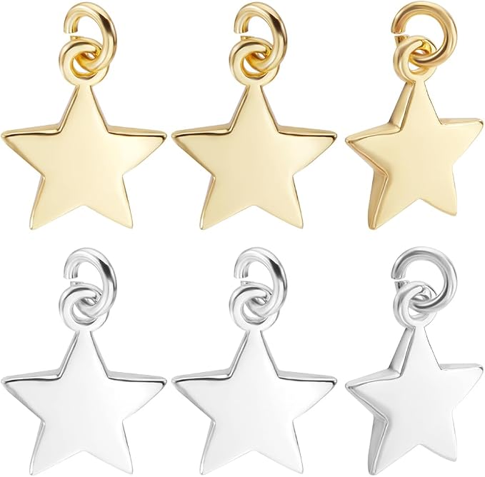 Beebeecraft 1 Box 20Pcs Star Charms 18K Gold&925 Sterling Silver Plated by Beebeecraft