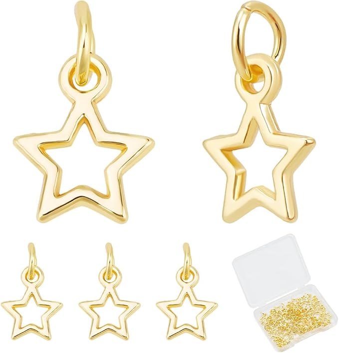 Beebeecraft 1 Box 40Pcs Golden Star Charms Bulk Real 18K Gold Plated Brass by Beebeecraft