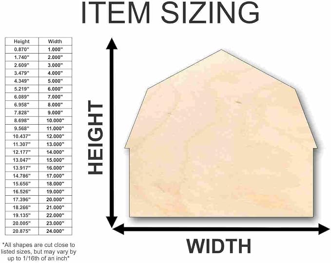 Unfinished Wood Barn Farm Shape Craft up to 46" DIY 10" / 1/2" - Image 3