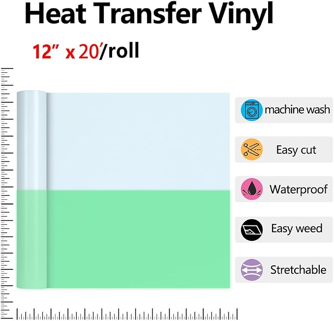 HTVVETUR Glow in The Dark HTV Heat Transfer Vinyl Roll 12 Inch by 20 Feet Iron - Image 2