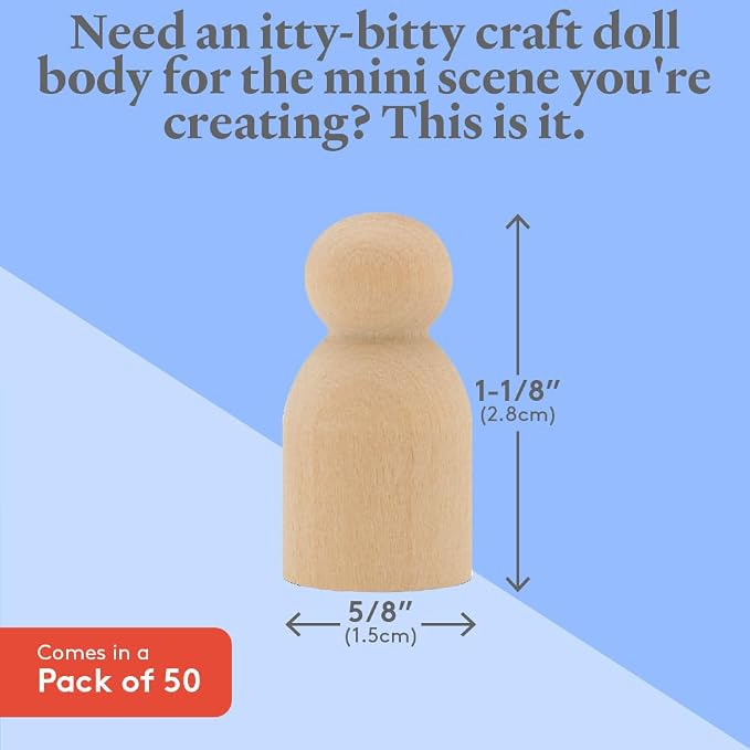 Wood Peg Dolls, 1-1/8 Inch Baby Shape Peg People, Strong Birch Wood People - Image 4