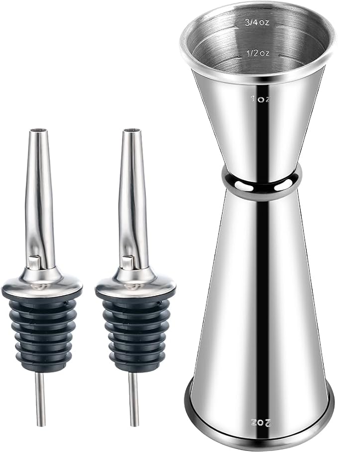Briout Jigger and 2 Pourers, Double Cocktail Jigger Japanese Premium 304 by Briout