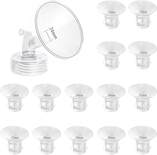 Flange Inserts 13/15/17/18/19/20/21mm 14PC Compatible with Momcozy S12 pro/S9 pro/S9/S10/S12/Medela/TSRETE/Spectra/Bellababy Breast Pumps, Reduce 24mm Tunnel Down to Correct Size