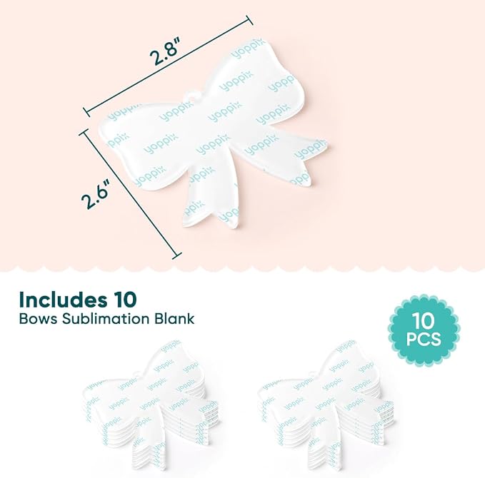 YOPPIX 10 Pcs Sublimation Bow Blanks, Sublimation Acrylic Bow Blanks Keychain - Image 6