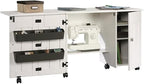 Sauder Folding SewingTable & Craft Cart Storage Cabinet, in Soft White - Image 6