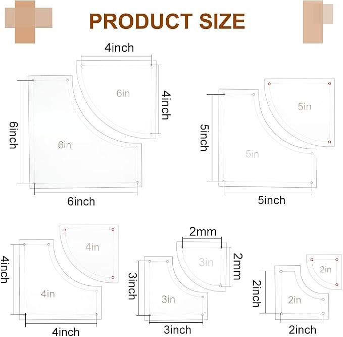 BENECREAT 10Pieces Quilting Acrylic Template Set, 2/3/4/5/6Inch Transparent - Image 2