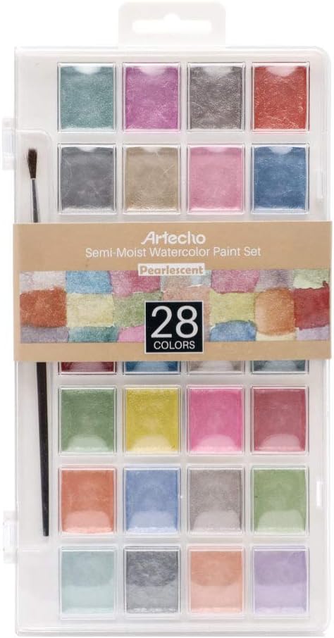 Artecho 28 Metallic Watercolor Paint Set, Glitter Colors, Semi-Moist - Image 6
