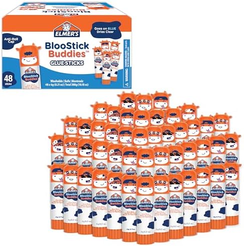 Elmer's BlooStick Buddies Glue Sticks, Disappearing Blue, Anti-Roll Cap Design by Unknown