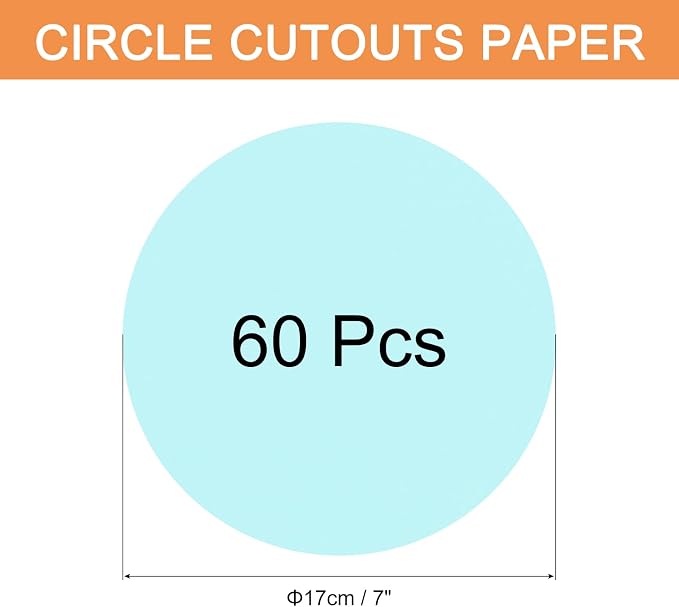 MECCANIXITY 60 PCS Light Blue Color Circle Cutouts Paper 7 Inch Round Card - Image 2