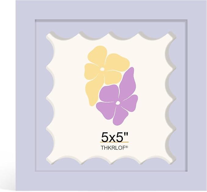 5x5 Picture Frame with Wavy Mat, Wooden Real Glass 5 x 5 Photo Frame by THKRLOF