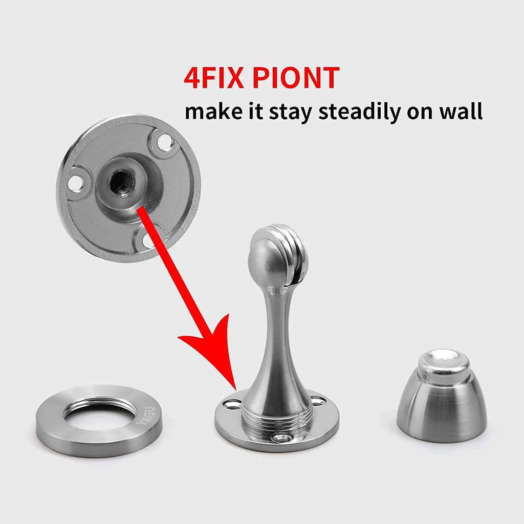 YAGU Silver Door Stopper 6 Pack Magnetic Door Stops Zinc Alloy Brushed Nickel Door Catch Door Holder Wall Floor Mounted Metal Soft-Catch
