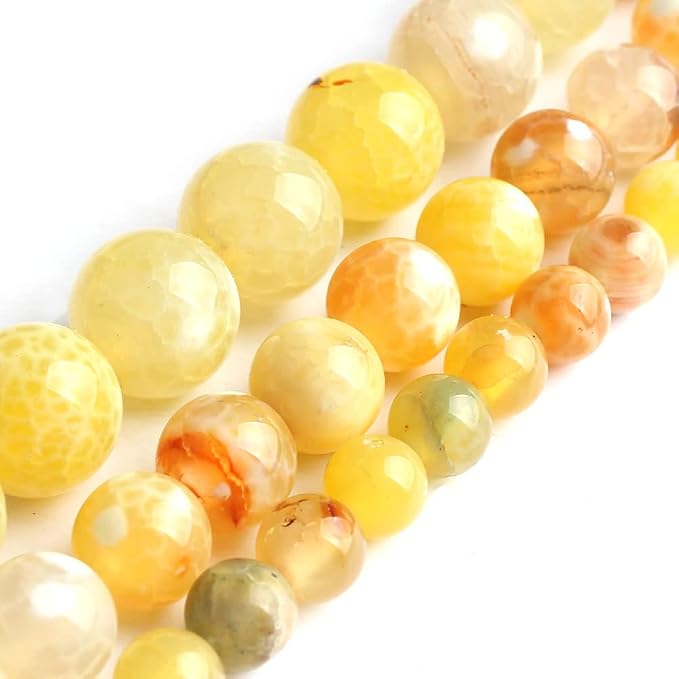 60pcs Round Loose Yellow Fire Agate Beads - Image 3