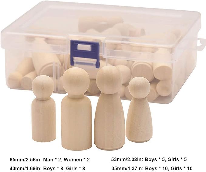 50 Pack Unfinished Wooden Peg Dolls & Figures - Image 7