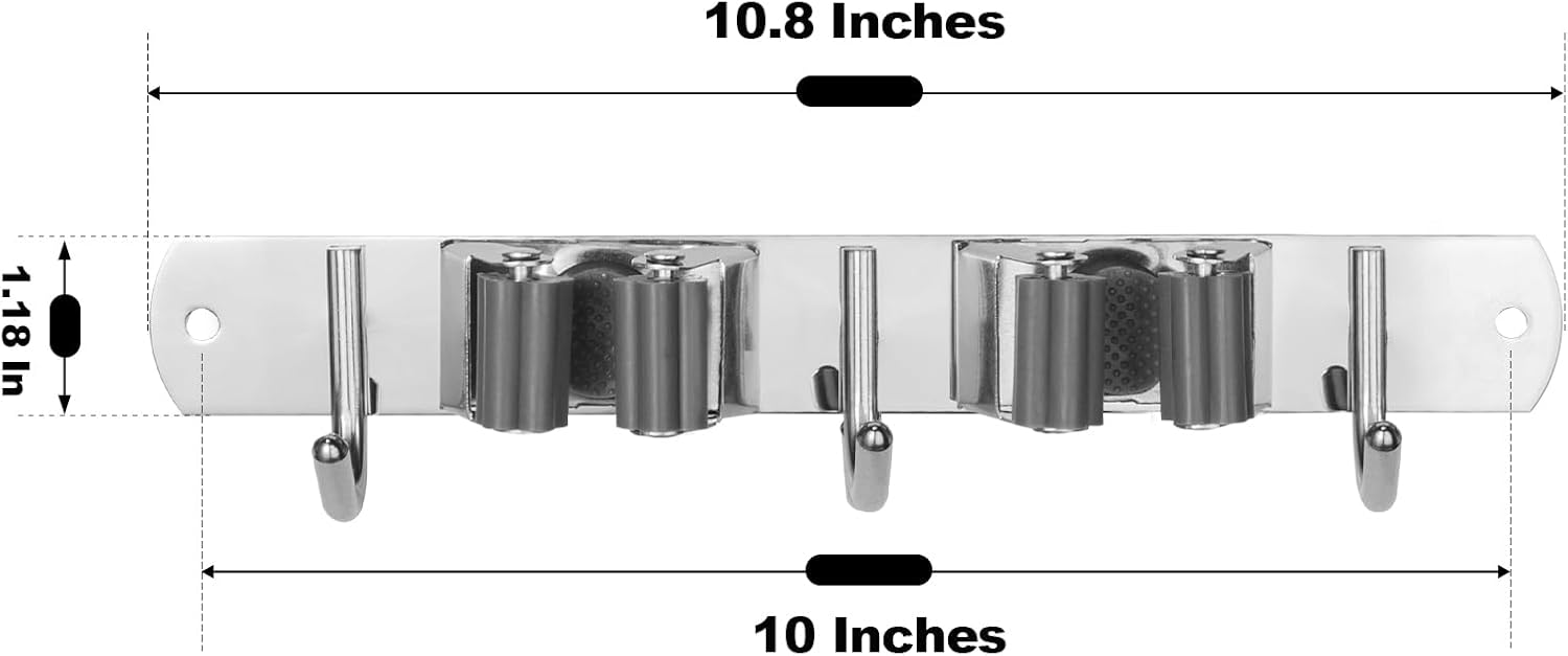 voze 2 Racks and 3 Hooks Mop and Broom Holder Wall Mount, Self Adhesive Heavy Duty Broom Organizer Storage Tool Racks for Kitchen Garden Laundry Garage