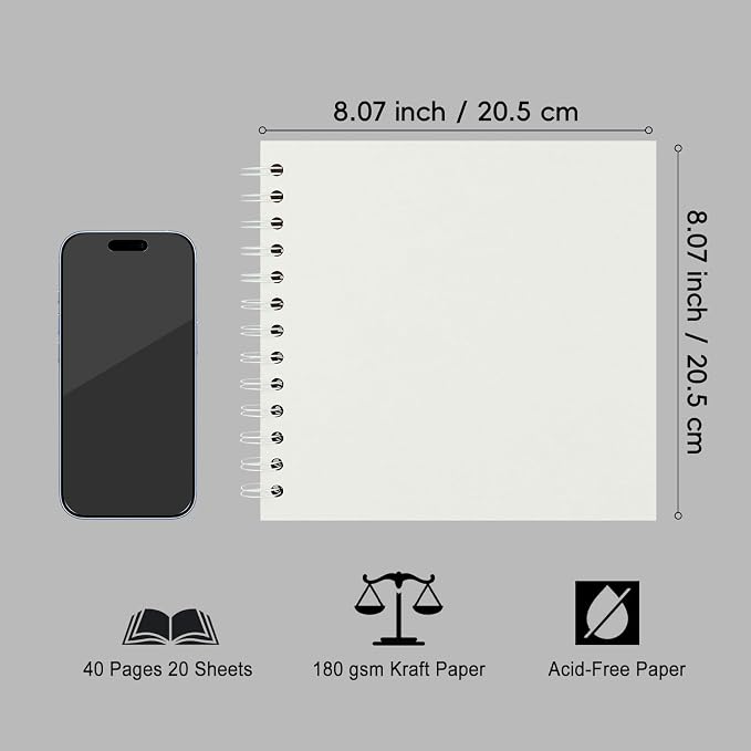 DIY Scrapbook Album 8x8 Inch, Hardcover Kraft Paper Scrap Book Photo Album - Image 3