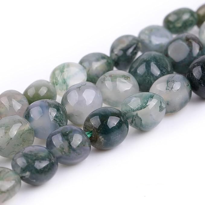 HAAMIIQII Natural Green Moss Agate Pebble Stone 5-8mm Small Irregular Freeform - Image 3